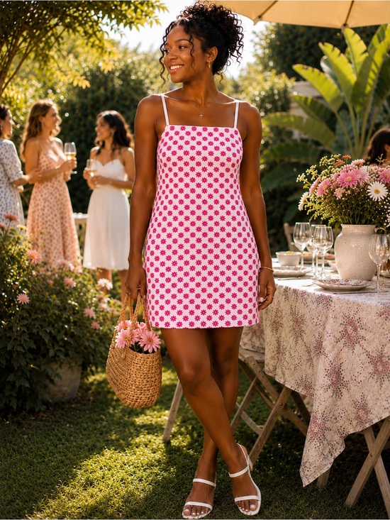 Trixxi Dresses & Skirts - Trixxi Pink & White Embroidered Daisy Mini Dress Large Cottagecore Sundress
